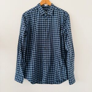 American Eagle Men’s Classic Fit Blue Black Check Button Down Long Sleeve Shirt